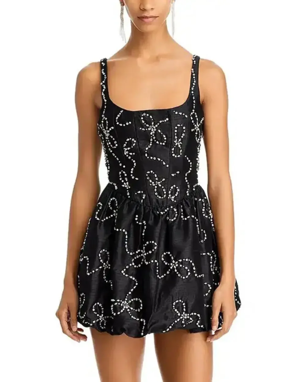 NWT LoveShackFancy Crystal Bow Shantung Brookhaven Minidress 8